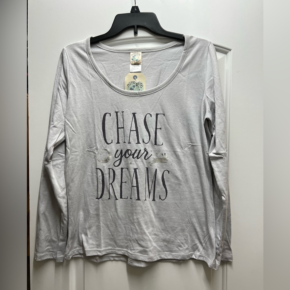 Nite Nite Womens Gray Long Sleeve Sleep Shirt Size L NWT
